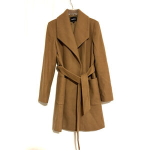 Express Coat Small Wool Blend Belt Pockets Brown Womens